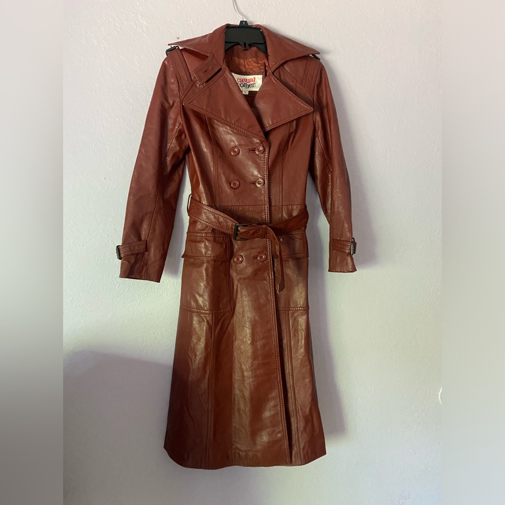 True vintage, 70’s leather trench coat